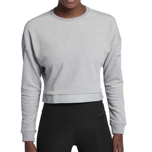 Nike Athletic Gray Dri Fi Crop Sweatshirt Swoosh Womens M Side Zip Thick Band - Picture 1 of 15